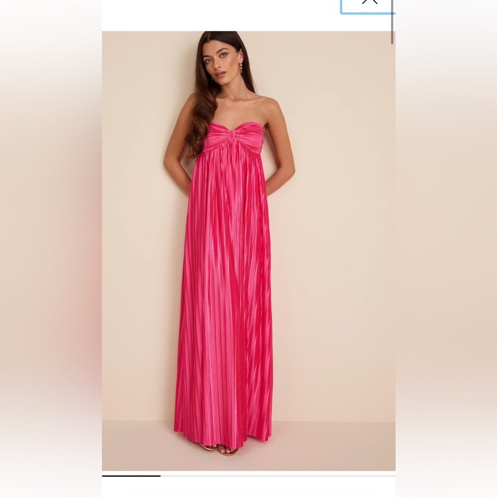Lulu's Hot Pink Pleated Maxi Dress with Twist Bust
